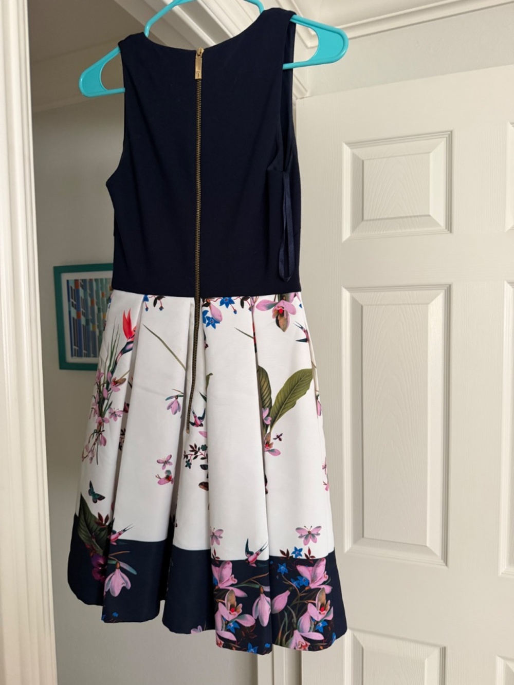Ted BakerSkater dress. Navy and floral. Ted size 0 - Picture 2 of 5